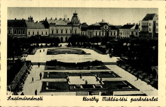 Ak Satu Mare Szatmárnémeti Roemenië, parklandschap, mensen, bomen, Horthy Miklós-téri, Szatmár