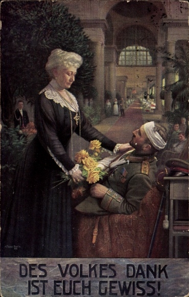 Künstler Ak Fischer, Des Volkes Dank ist euch gewiss,Kaiserin Auguste Viktoria besucht Kriegsveteran