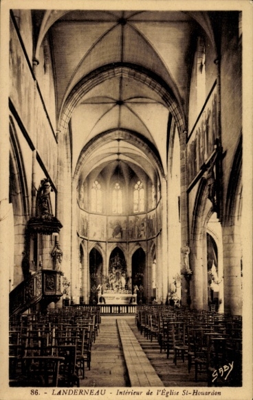 Postcard Landerneau Finistère, St-Houardon Church, interior