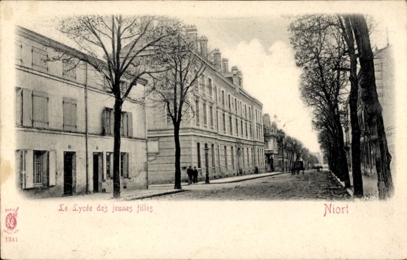 Postcard Niort Deux Sèvres, Lycée des jeunes filles, street with trees,