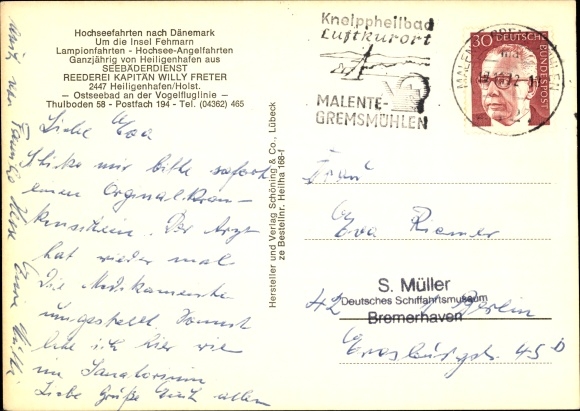 Postcard Ostseebad Heiligenhafen in Holstein, STRÖT HEILIGENHAFEN, deep sea voyages to Denmark, around ...