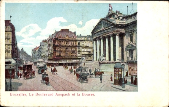 Ak Bruxelles Brüssel, Boulevard Anspach, Bourse, Straßenansicht, Pferdewagen,  