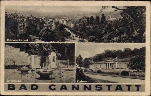 Postcard Bad Cannstatt Stuttgart in Württemberg, Rosenstein Castle, view from the spa park, spa fountain, spa