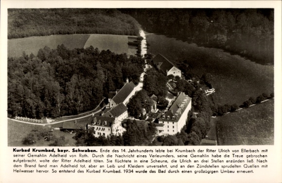 Postcard Krumbad Krumbach in the Swabian district of Günzburg, aerial photograph