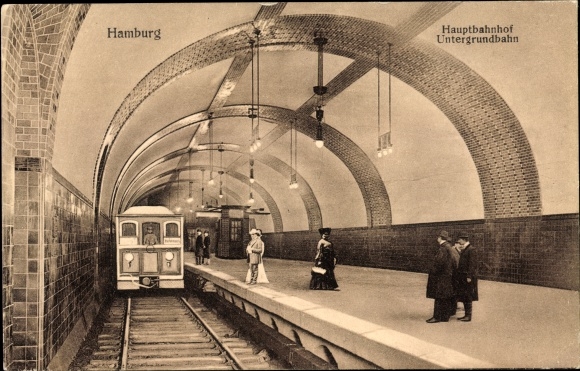 Postcard Hamburg, main station subway, subway station