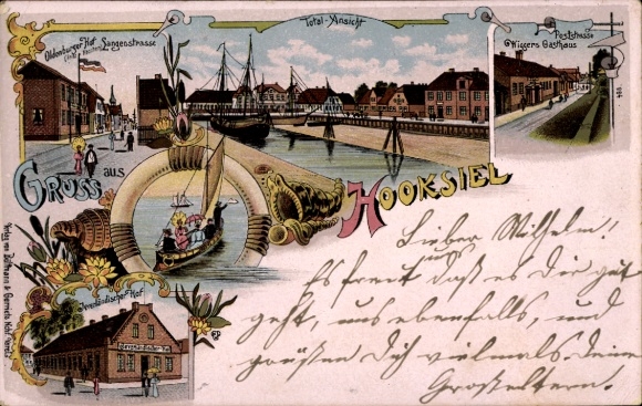 Chromo-Litho Hooksiel Wangerland Friesland, Oldenburger Hof, Gasthaus Wigger, Poststr., Jeverländischer Hof