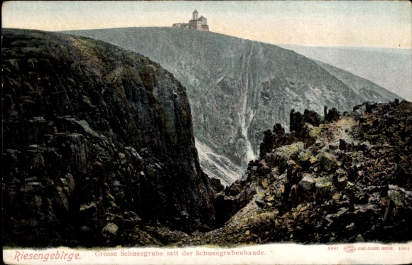 Postcard Szklarska Poręba Schreiberhau Giant Mountains Silesia, Snow Pit Lodge, Great Snow Pit