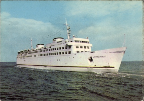 Postcard ferry Warnemünde, starboard view