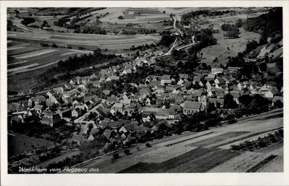 Postcard Wenkheim Werbach an der Tauber, aerial view of rural surroundings, houses in the foreground