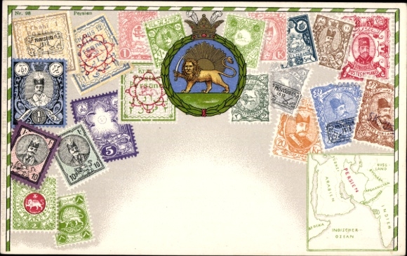 Maps Stamps Postcard Persia, Arabia, India