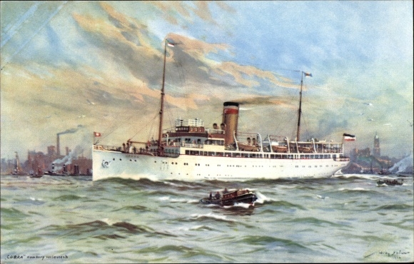 Artist PC Stöwer, Willy, HAPAG turbine express steamer Cobra, seaside resort service