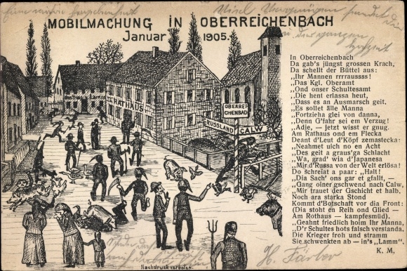 Poem PC Oberreichenbach in the Black Forest, mobilization 1905, town hall