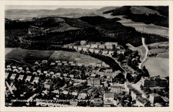 Postcard Sobięcin Hermsdorf Wałbrzych Waldenburg Silesia, aerial photograph