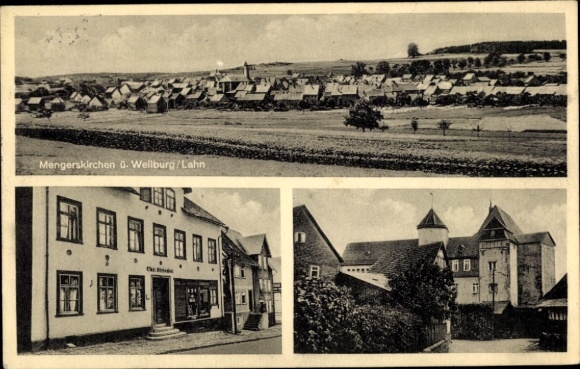 Postcard Mengerskirchen in the Westerwald, general view, commercial building, castle