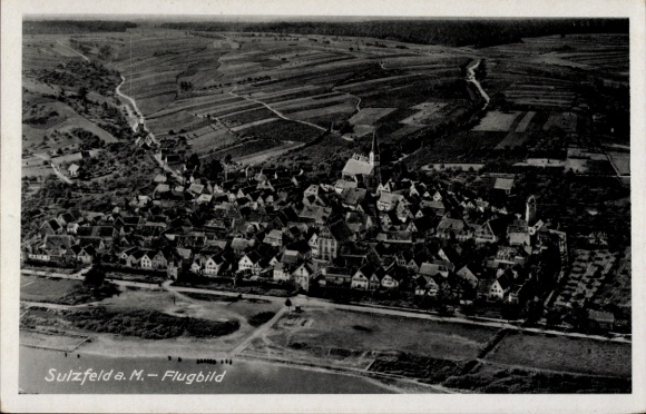 Postcard Sulzfeld am Main in the district of Kitzingen, aerial view of Sulzfeld, buildings, rural surroundings, river