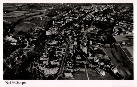 Postcard Bad Wildungen in Hesse, aerial view of many buildings and streets visible
