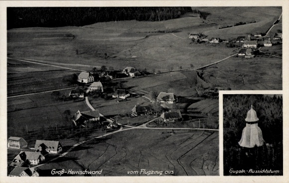 Ak Großherrischwand Herrischried am Hotzenwald, Fliegeraufnahme, Gugeln, Aussichtsturm