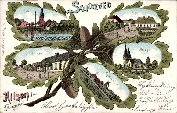 Eichenblatt Chromo-Litho Sønderborg Sonderburg Denmark, Quars, Church, Windmill, Ulderup