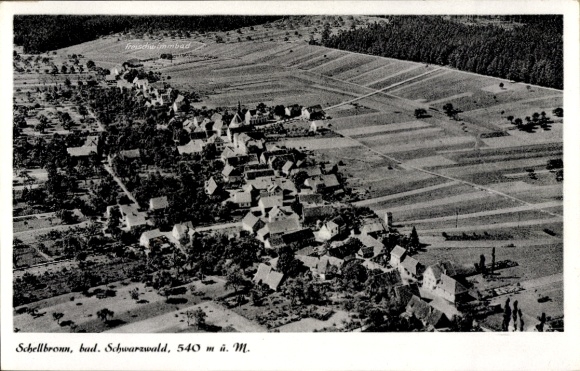 Postcard Schöllbronn Ettlingen in Baden, aerial photograph