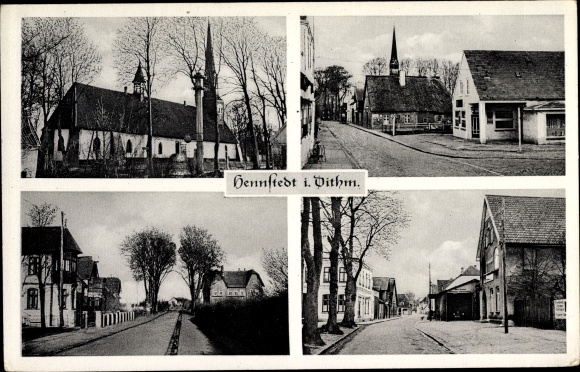Ansichtkaart Hennstedt in Dithmarschen, kerk, lokale afdeling