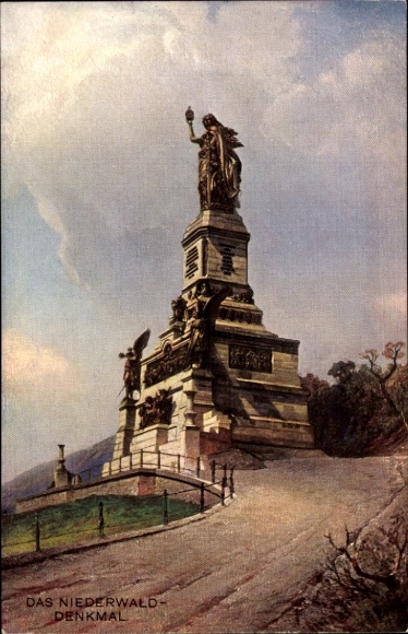 Postcard Niederwald Kirchhain in Hesse, Niederwald Monument, Statue of Germania, Landscape, Meaning