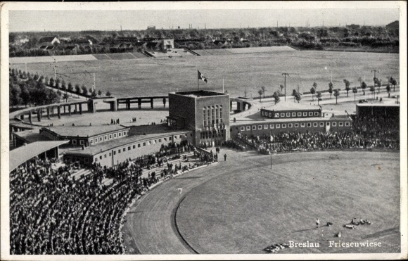 Postcard Wrocław Breslau Silesia, Friesenwiese, gymnastics and sports festival 1938