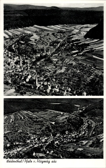 Postcard Vorder Weidental Vorderweidenthal in the Palatinate, aerial photograph
