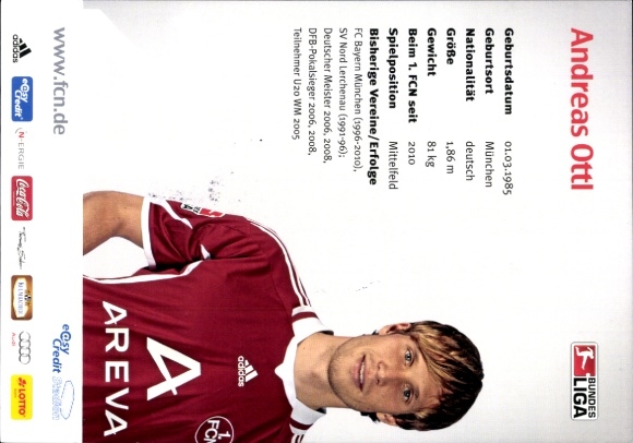 Autograph card footballer Andreas Ottl and Francesca, 1. FC Nuremberg, autograph