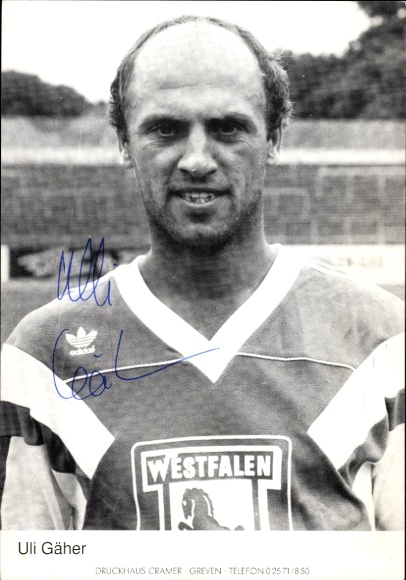 Autogrammkarte Fußballer Uli Gäher, Preußen Münster, Autogramm