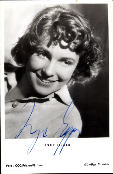 Postcard actress Inge Egger, Sinful Border, portrait, autograph