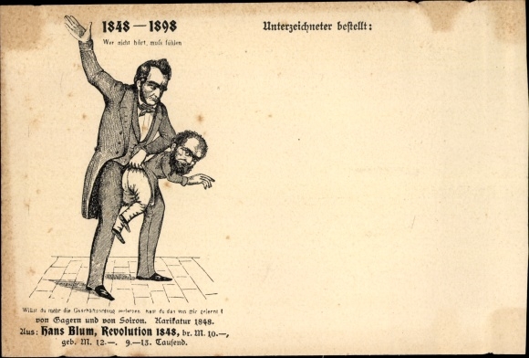 Postcard Heinrich von Gagern and von Soiron, caricature 1848, Hans Blum, Revolution 1848