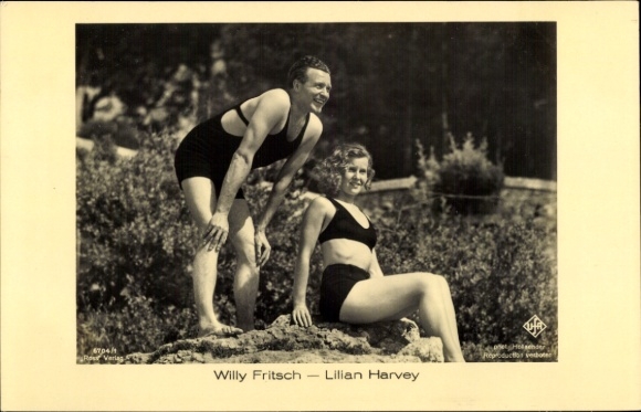 Ak Schauspielerin Lilian Harvey, Schauspieler Willy Fritsch, Ross 6704/1