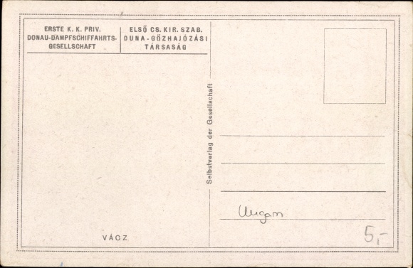 Artist PC Schmidt, R., Vácz Vác Hungary, view of the place, saloon steamer