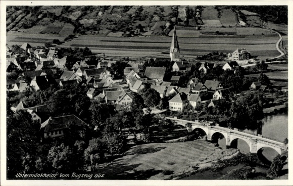 Postcard Untermünkheim am Kocher Baden Württemberg, aerial photograph