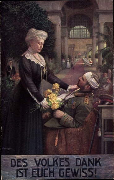 Artist PC Fischer, The people&#39;s thanks are certain, Empress Auguste Viktoria visits a war veteran
