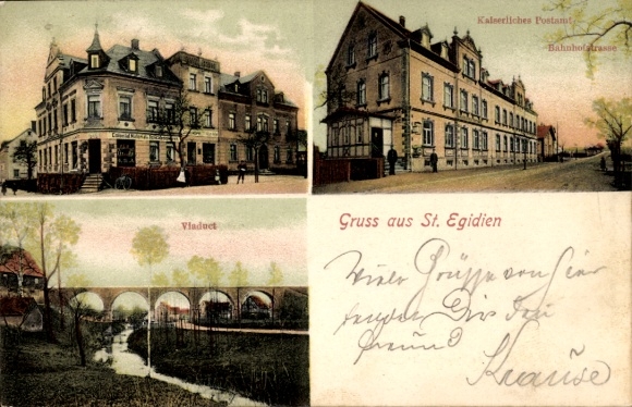 Ansichtkaart Sankt Egidien in Saksen, Bahnhofstrasse, postkantoor, viaduct