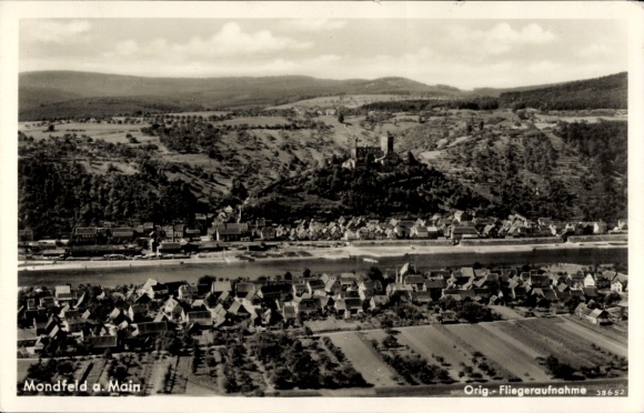 Postcard Mondfeld Wertheim am Main, aerial view of idyllic landscape, small villages
