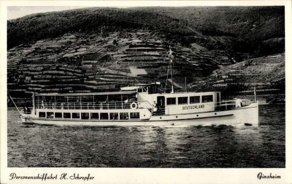 Postcard passenger ship MS Deutschland, passenger shipping H. Schrepfer, Ginsheim