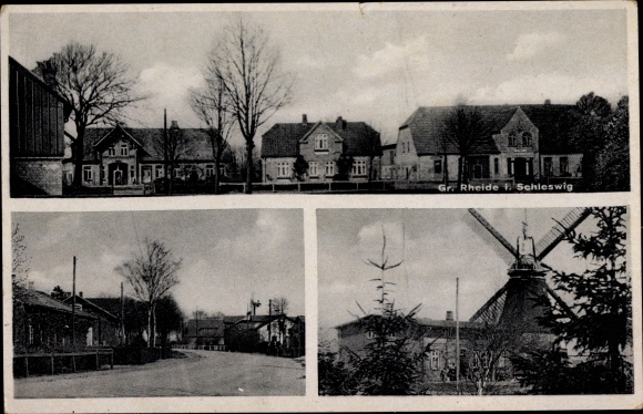 Postcard Groß Rheide in Schleswig, town views, windmill
