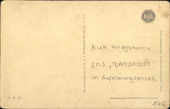 Postcard torpedo boat and seaplane in the reconnaissance service, KuK Kriegsmarine