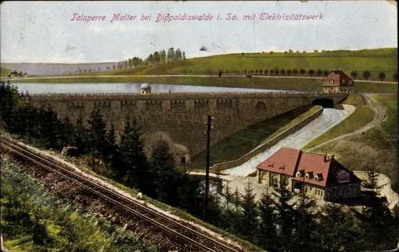 Postcard Malter Dippoldiswalde, Malter dam with power station