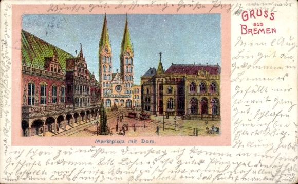 Chromo-Litho Hanseatic City of Bremen, Market Square, Cathedral