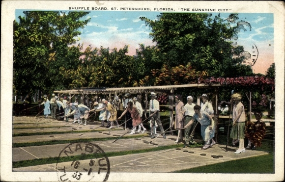 Postcard Saint Petersburg Florida USA, Playing Shuffleboard, outdoor game, summer