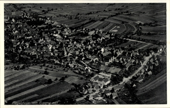 Postcard Mingolsheim Bad Schönborn in Baden, aerial view of many houses, fields
