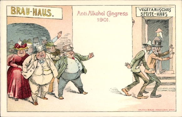 Chromo-Litho Anti Alcohol Congress 1901, brewery, vegetarian restaurant