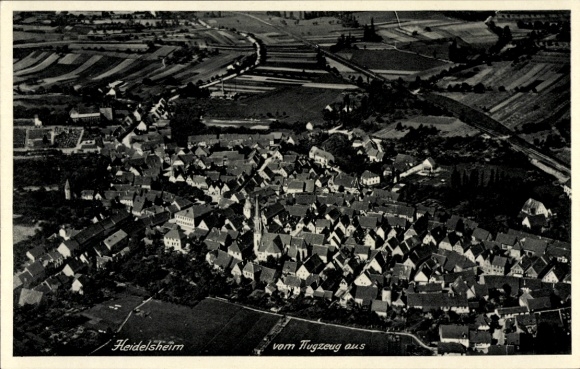 Postcard Heidelsheim Bruchsal im Kraichgau, aerial view of houses, agricultural area