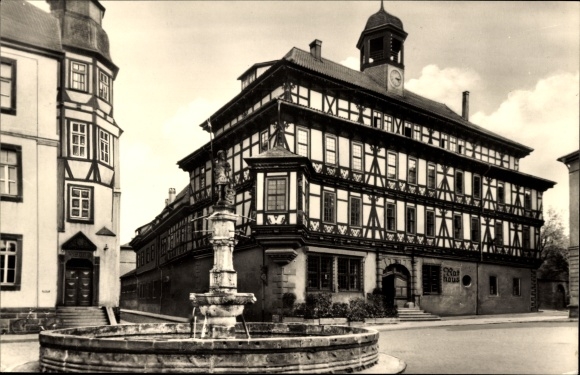Ak Vacha in de Rhön Thüringen, stadhuis, vakwerkhuis, fontein