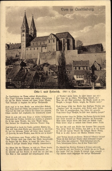 Poem Postcard Quedlinburg in the Harz, poem Otto I and Heinrich, cathedral