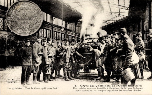 Postcard Paris VIII Arrondissement Élysée, Greve de Cheminots, Une cuisine roulante, Gare St. Lazare