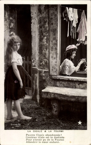 Postcard The Cicada and the Ant, Girl in Fable